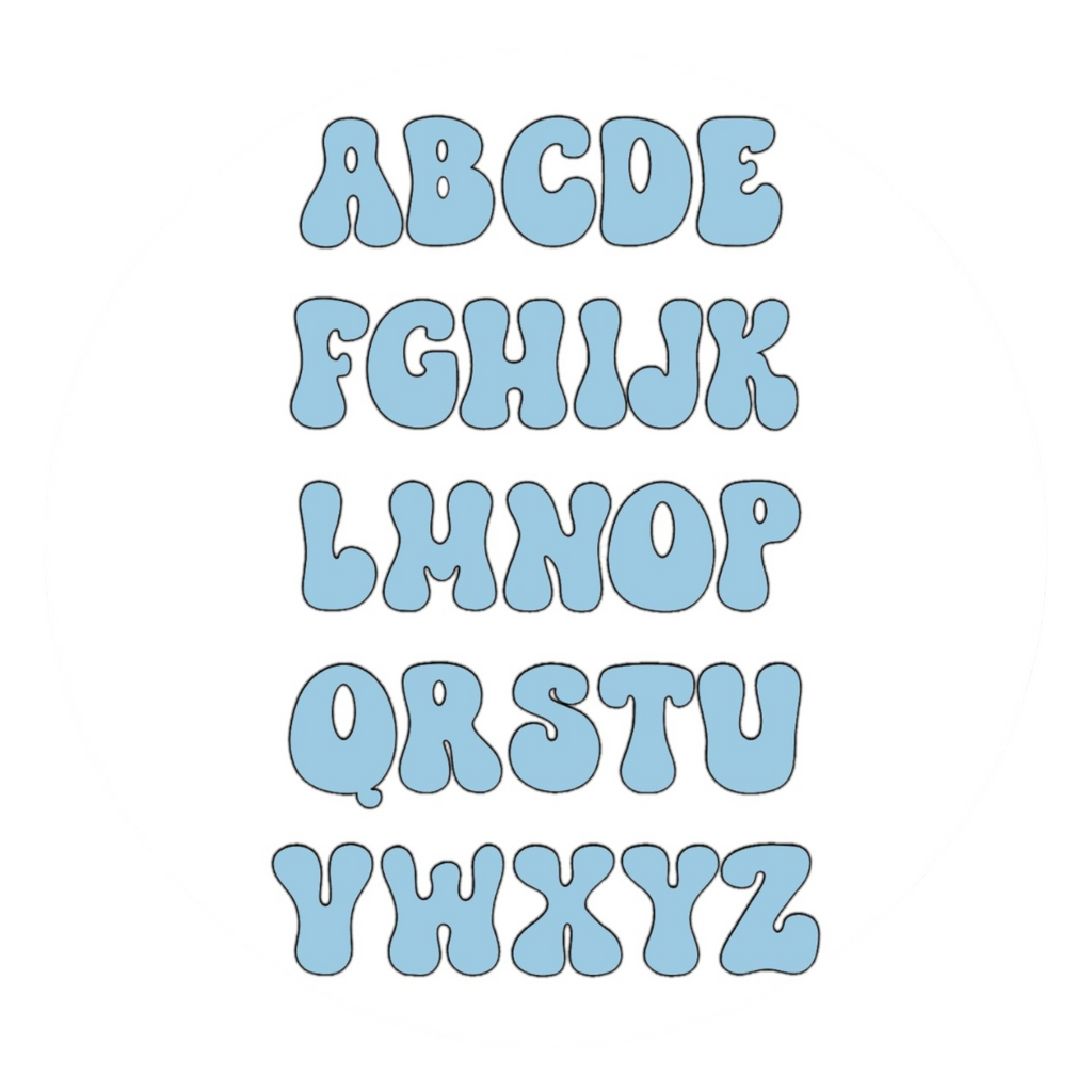 picture of all capital letters in font used for acrylic keychains