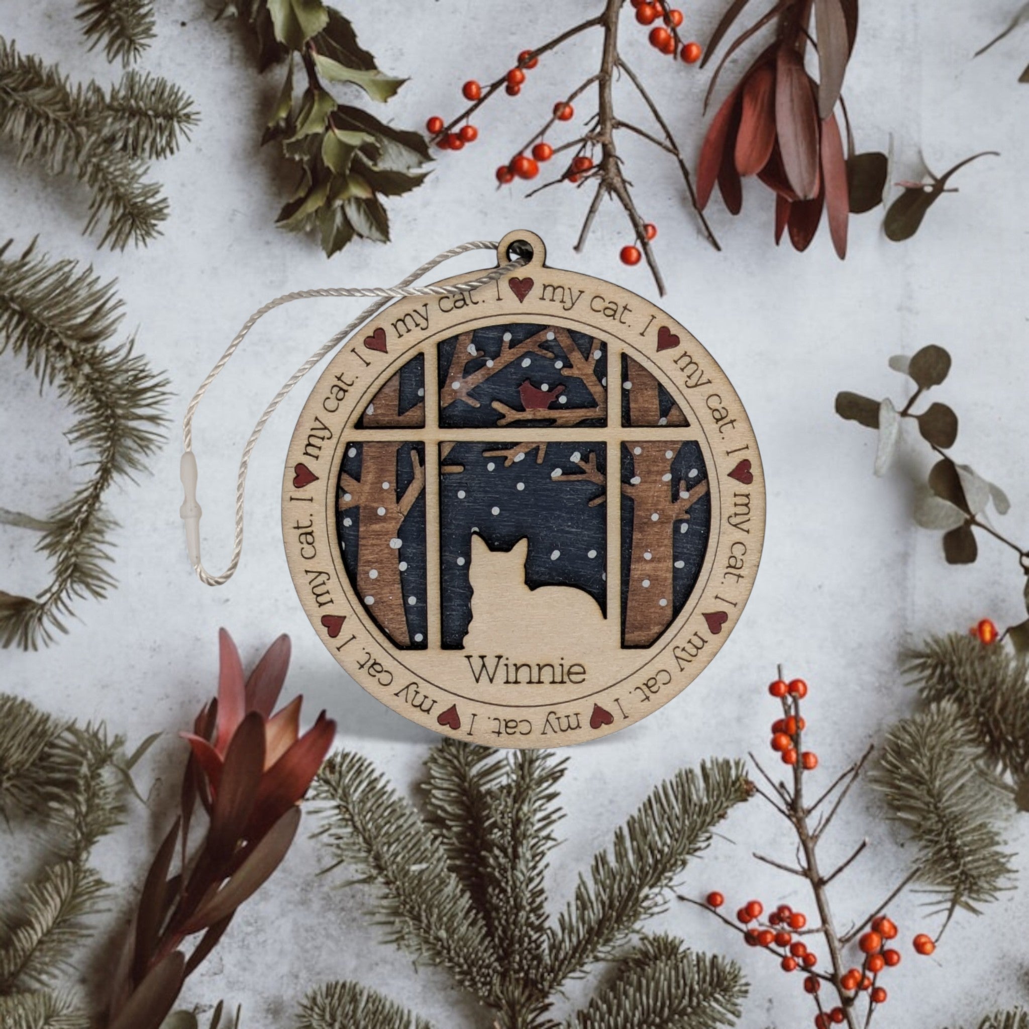 Cat Wooden Ornament - I Love My Cat Ornament (1 cat)