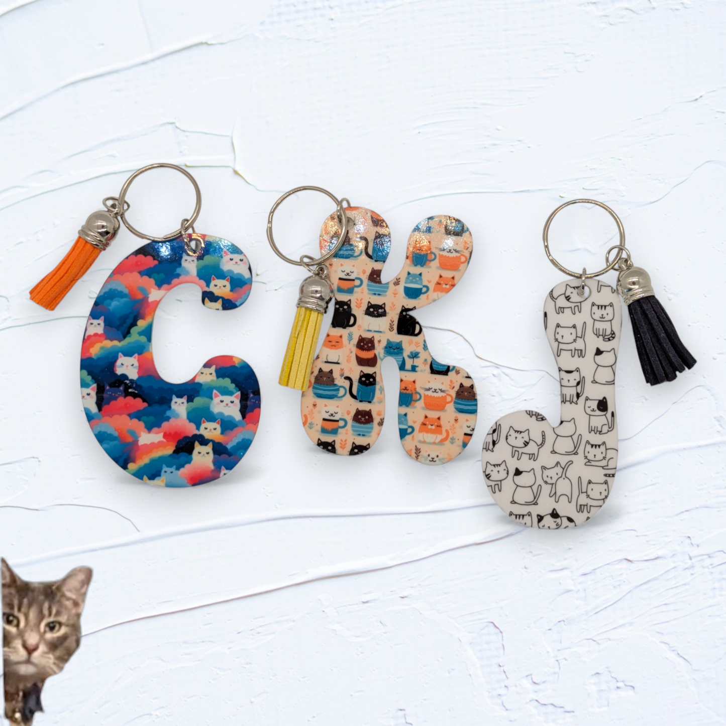 Acrylic initial keychain - cat print