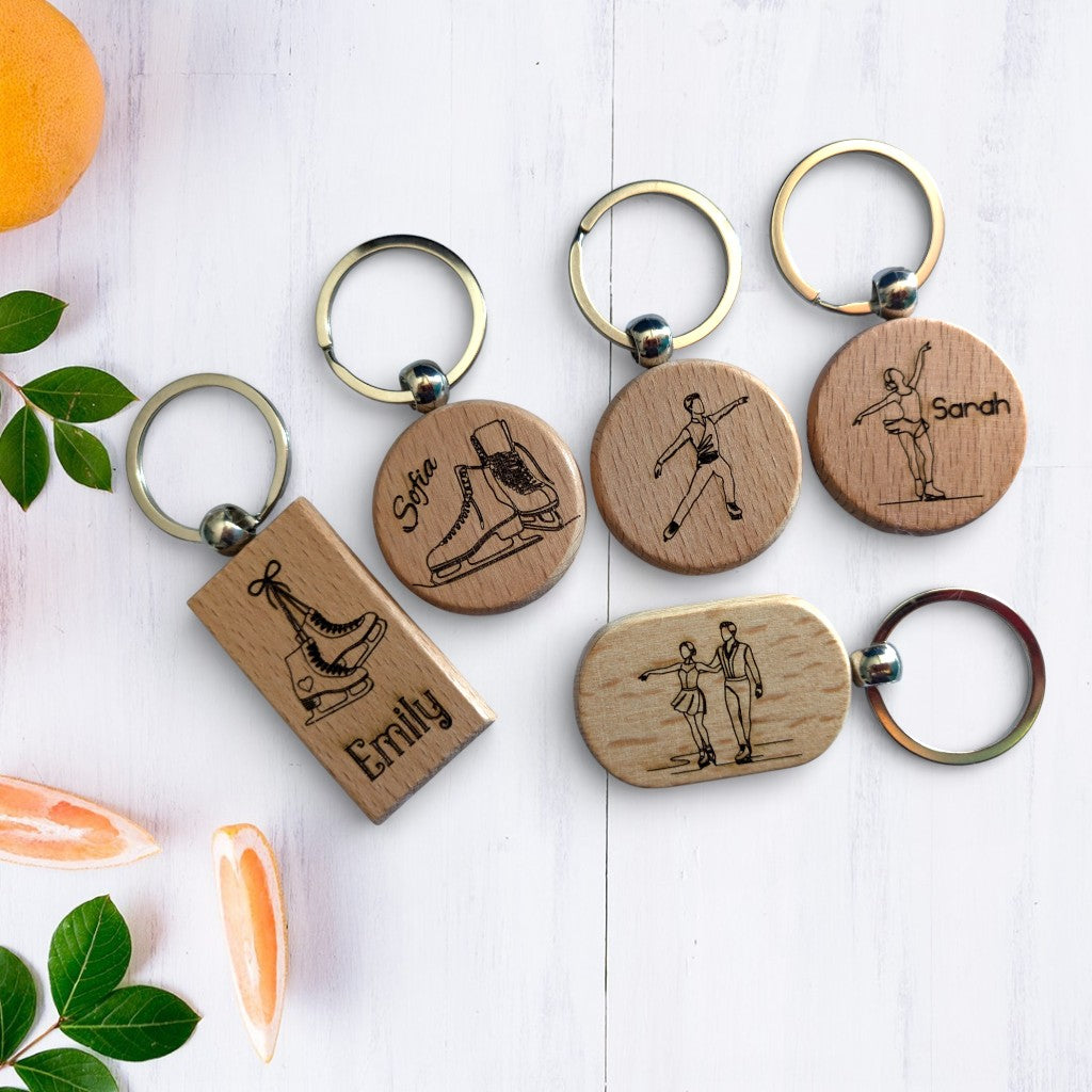 Figure Skating Wooden Keychain - Personalized Skater Gift
