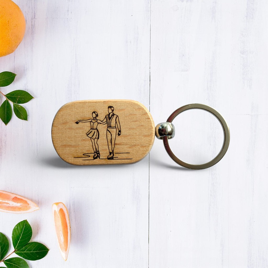 Figure Skating Wooden Keychain - Personalized Skater Gift