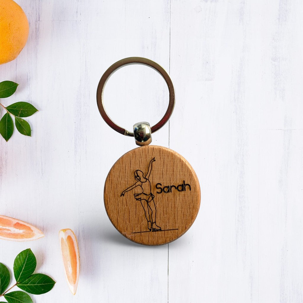 Figure Skating Wooden Keychain - Personalized Skater Gift