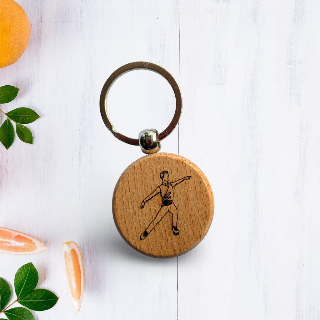 Figure Skating Wooden Keychain - Personalized Skater Gift