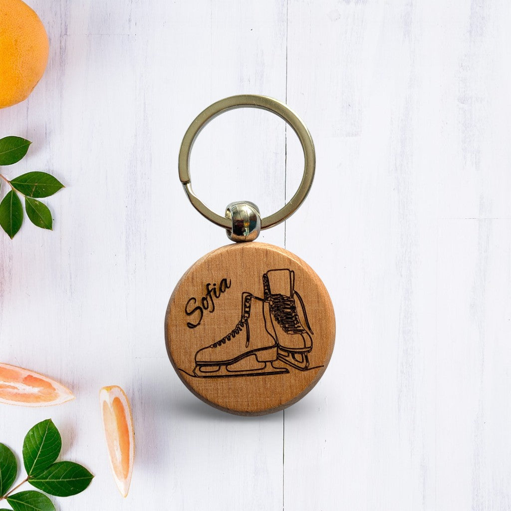 Figure Skating Wooden Keychain - Personalized Skater Gift