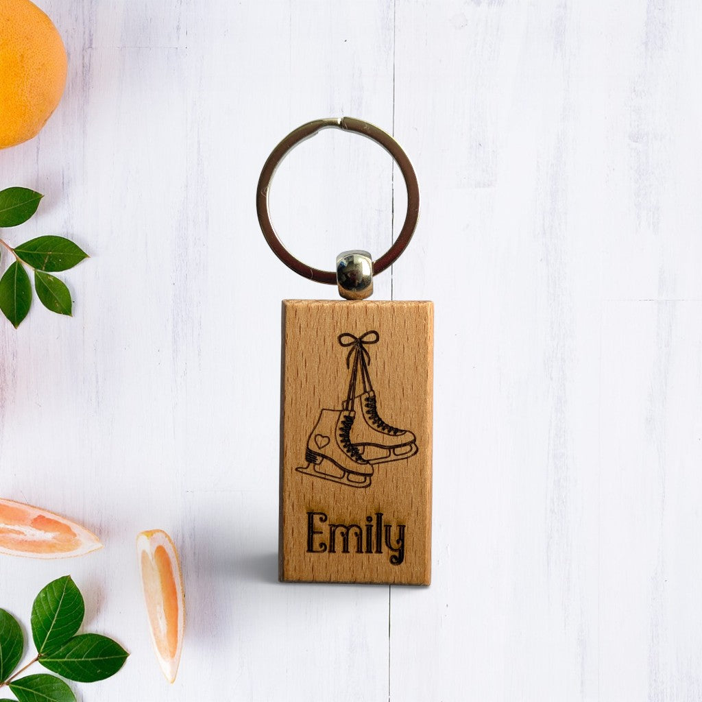 Figure Skating Wooden Keychain - Personalized Skater Gift